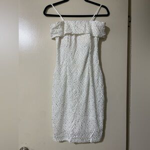 Sugar Off the Shoulders White Dress with Subtle Sparkle